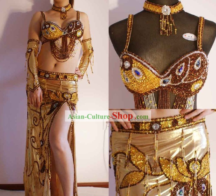 Top Golden Belly Dance Costumes Complete Set for Women