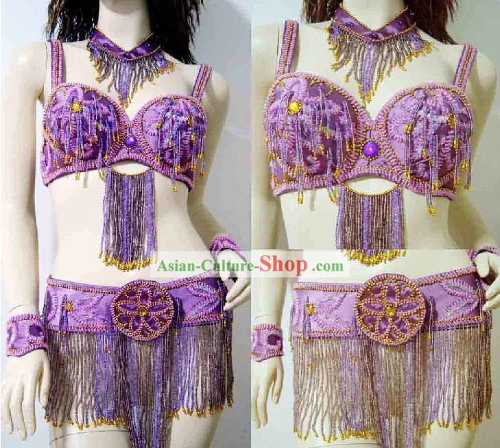 Professional Competition Purple Belly Dance Costumes Complete Set for Women