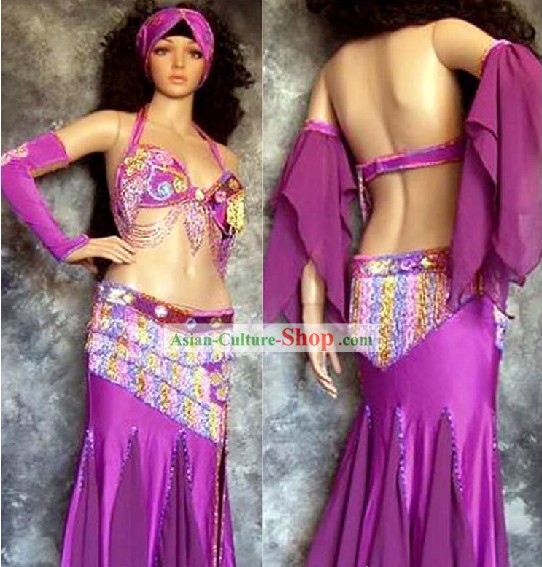 Professional Competition Purple Belly Dance Costumes Complete Set for Women