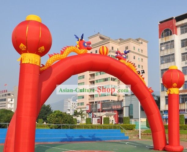 473 Inches Large Double Dragons and Lanterns Inflatable Arches