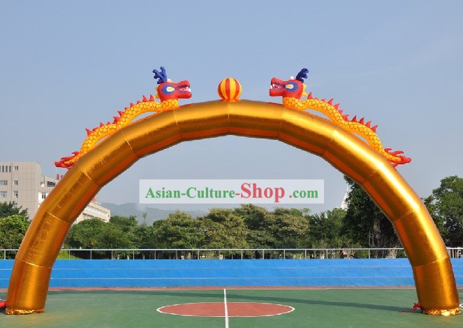 472 Inches Large Chinese Gold Inflatable Double Dragons Playing Ball