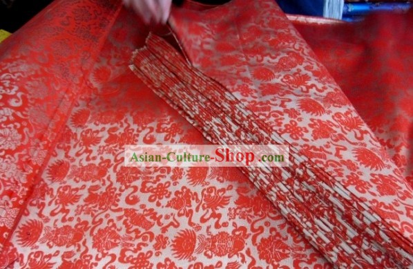 Traditional Chinese Red Flower Brocade Fabric