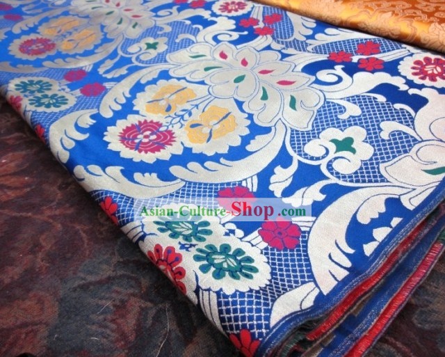 Chinese Traditional Blue Brocade Fabric
