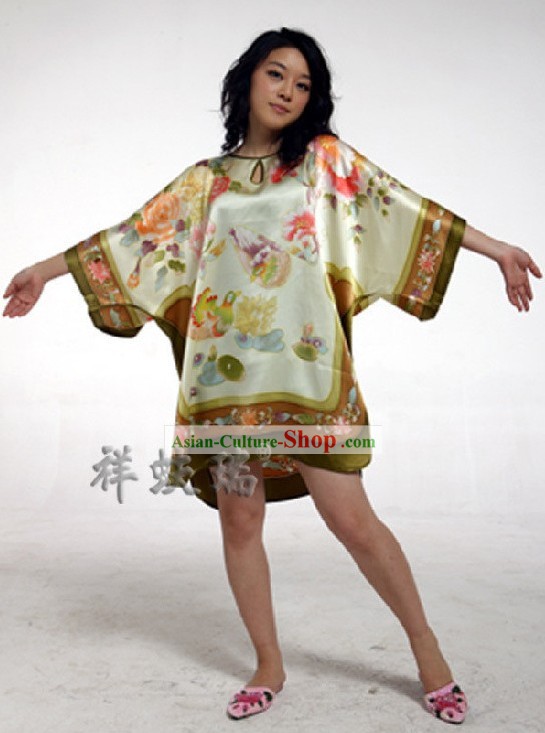 Rui Fu Xiang Hand Painted Mandarin Ducks Silk Gown for Women
