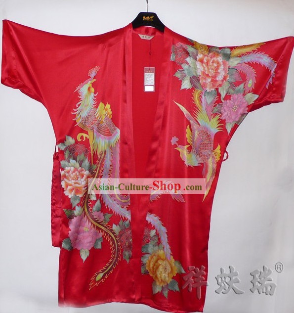 Rui Fu Xiang Hand Painted Phoenix Silk Gown for Women