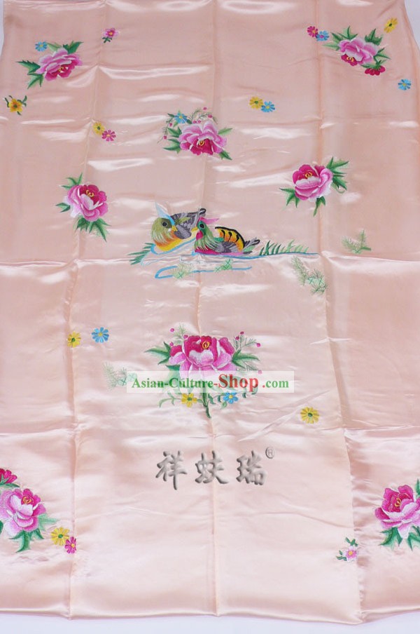 Beijing Rui Fu Xiang Silk Pink Embroidered Wedding Bedcover Set
