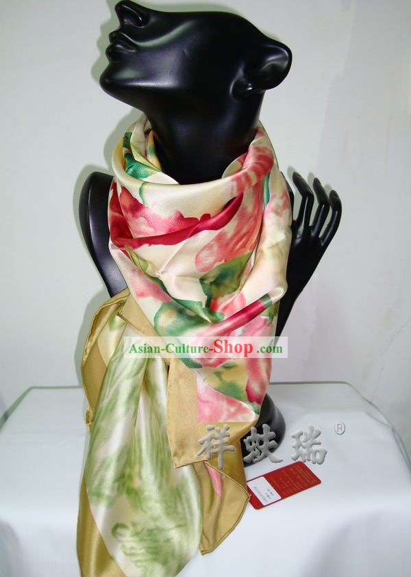 Chinese Rui Fu Xiang Silk Flower Scarf for Women