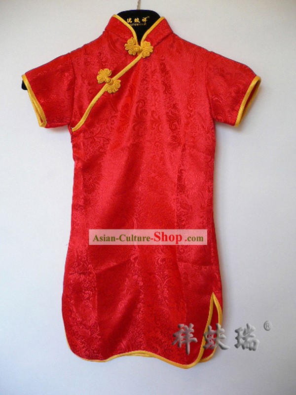 Famous Time-honored Rui Fu Xiang Lucky Red Qipao for Girls