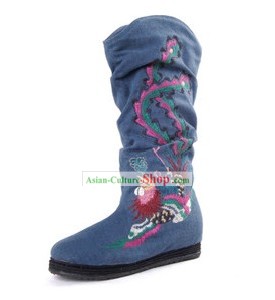 Chinese Handmade Phoenix Embroidered Cloth Boots