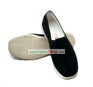 Traditional Chinese Beijing Bu Ying Zhai Black Cloth Shoes for Men