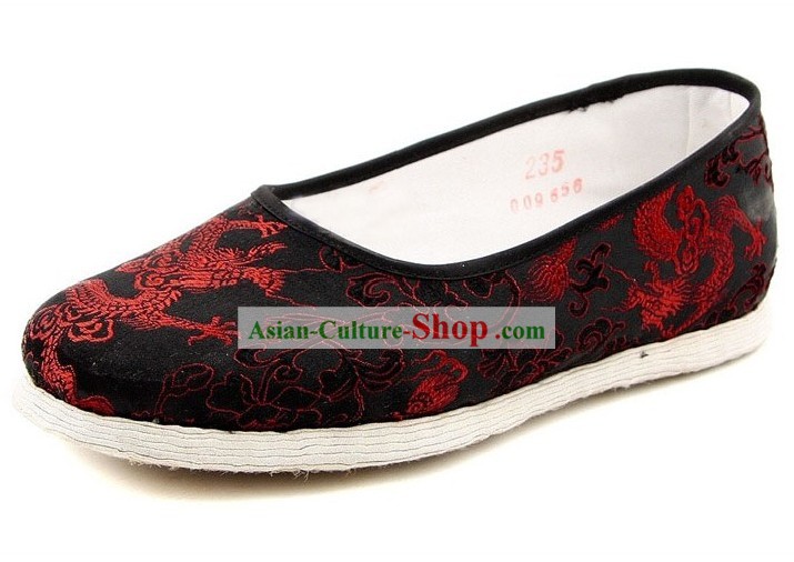 Chinese Handmade Bu Ying Zhai Dragon Brocade Slippers