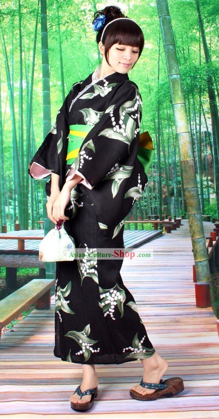 Kimono Yukata tradicional japonês Obi Belt e Geta Sandal seis peças Conjunto Completo para as Mulheres