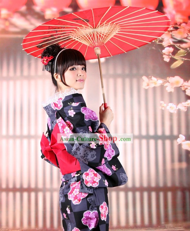 Japonês clássico Kimono Yukata Obi Belt Geta Sandal Set completo para as Mulheres
