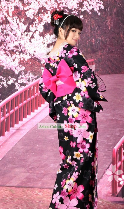 Top japonês Kimono Yukata Obi Belt Geta Sandal Set completo para as Mulheres