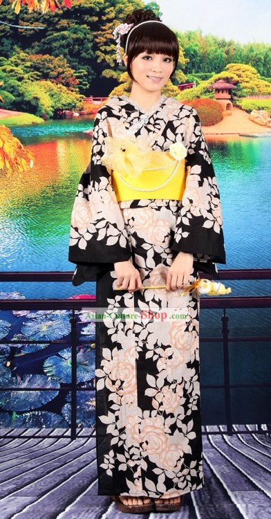 Japonês Yutaka Kimono Obi Belt Geta Sandal Set completo para as Mulheres