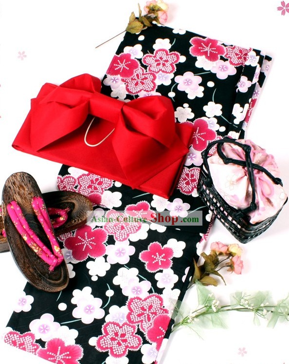 Japanese Kimono Yukata Feminino Obi Belt Geta Set Sandal Completo