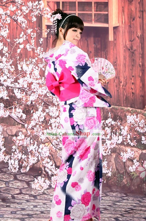 Kimono tradicional japonês Yutaka Obi Belt Geta Sandal Set completo para as Mulheres