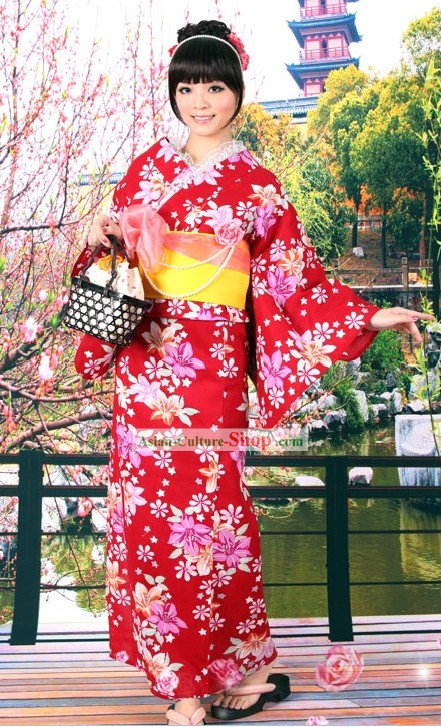 Kimono tradicional japonês Yutaka Roupas e Obi Geta Sandal Set completo para as Mulheres