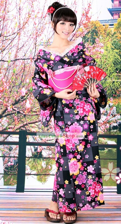 Kimono japonês Yutaka Roupas e Obi Geta Sandal Set completo para as Mulheres
