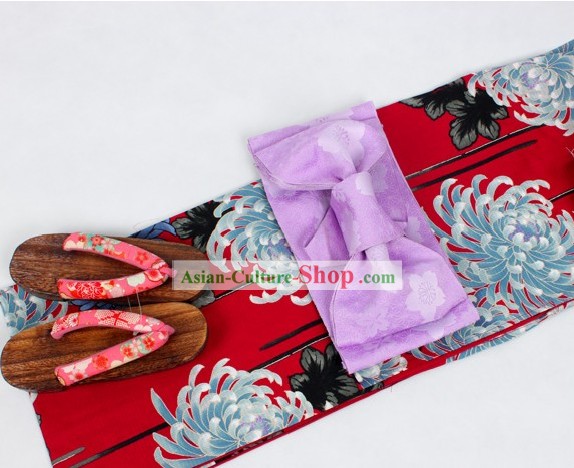 Japanese Kimono Yukata Obi e Geta Sandal Set completo para as Mulheres