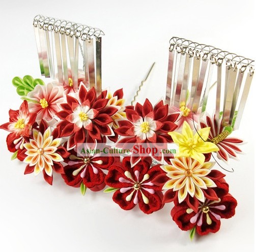 Traditional Japanese Kimono Flower Hair Accessories Set