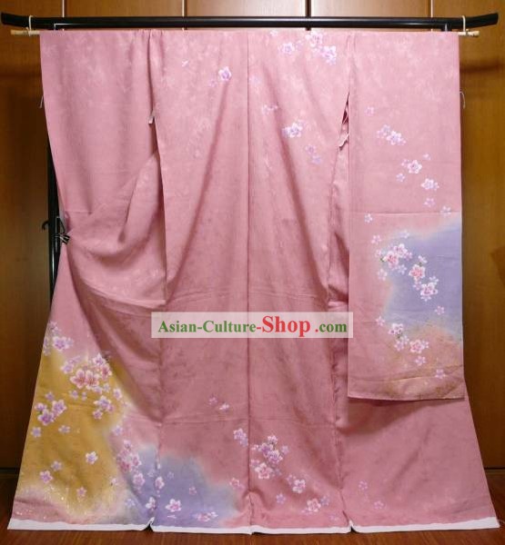 Japonais classique Furisode Robe Kimono Obi et Geta Sandal Set complet pour les femmes