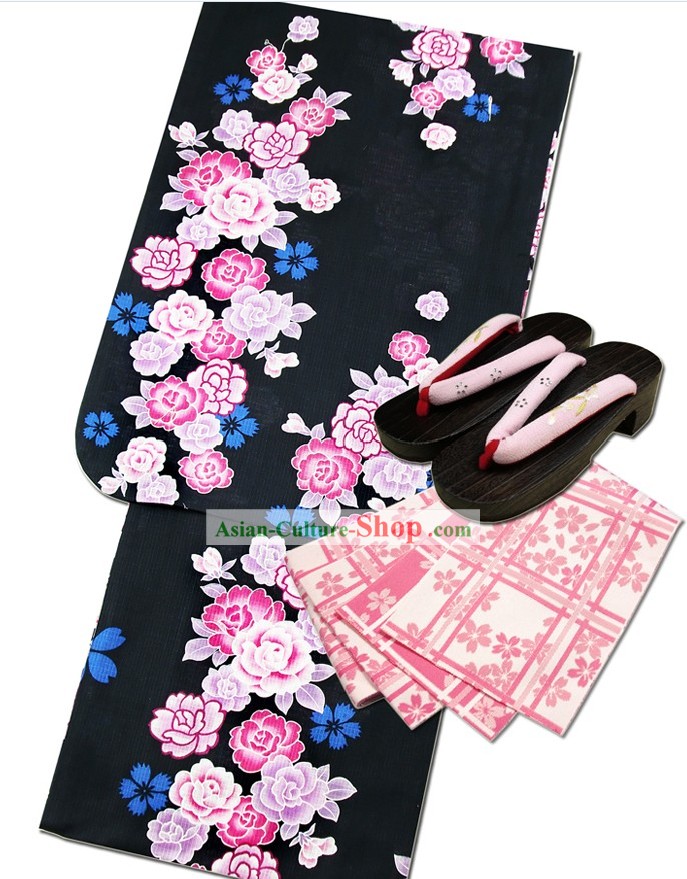 Japanese Kimono Yukata Set Vestido Completo para as Mulheres