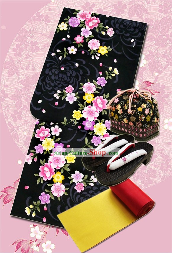 Japanese Yukata Kimono Clothing Complete Set for Women