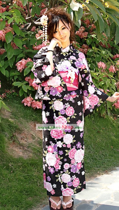 Ensemble robe japonaise Kimono Yukata complète pour les femmes
