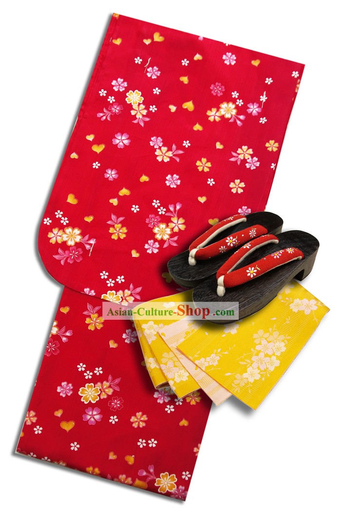 Japanese Yukata Kimono Clothing Complete Set for Women