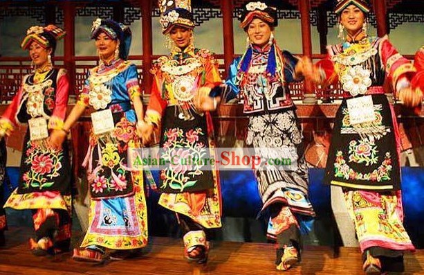 Chinese Qiang Ethnic Minority Clothing and Hats 5 Sets