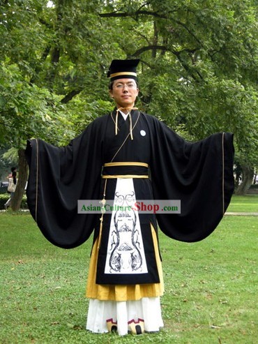 Ancient Chinese Scholar Hanfu Costume and Hat Set