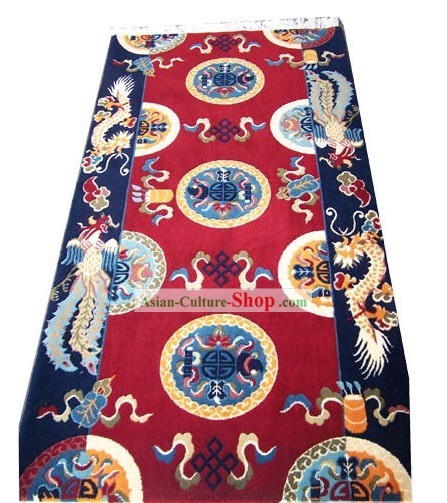 Traditional Tibetan Dragon and Phoenix Rug