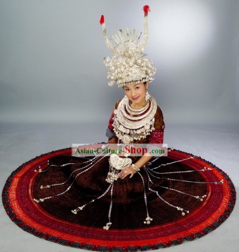 Chinese Miao Minority Ethnic Costumes and Hat Set