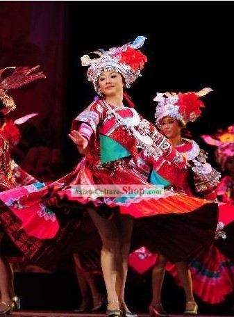 Chinese Miao Dance Costumes and Hat Set