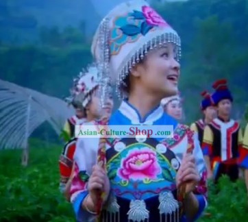 Chinese Ayouduo Folk Minority Clothing and Hat Set