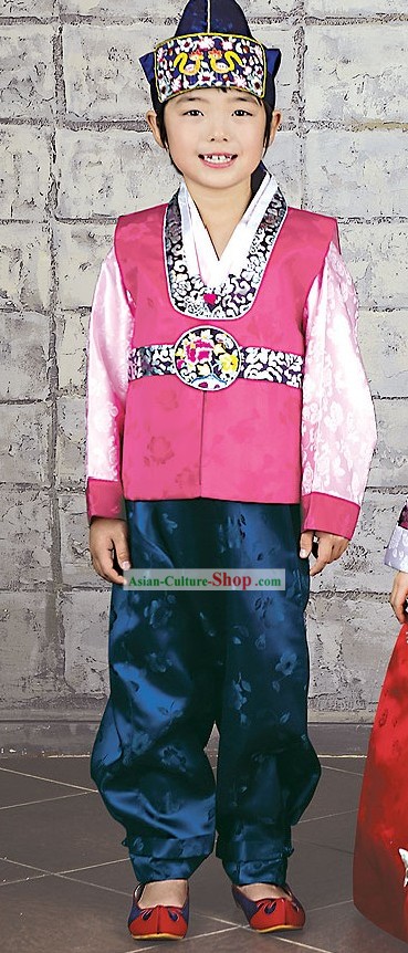 Traditional Korean Hanbok and Hat for Male Kids