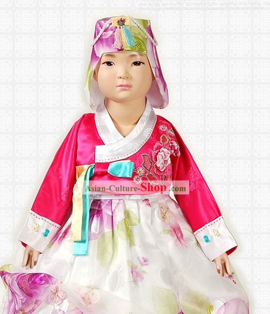 Traditional Korean Ceremonial Hanbok and Hat Complete Set