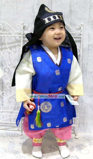 Traditional Korean Birthday Ceremony Hanbok and Hat Set