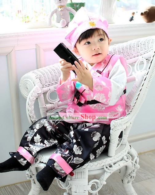 Traditional Korean Children Birthday Ceremony Hanbok and Hat Set