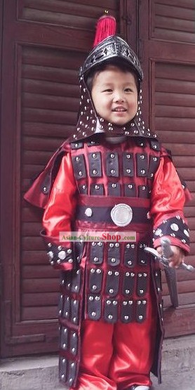 Children Size Chinese General Costumes and Hat Set