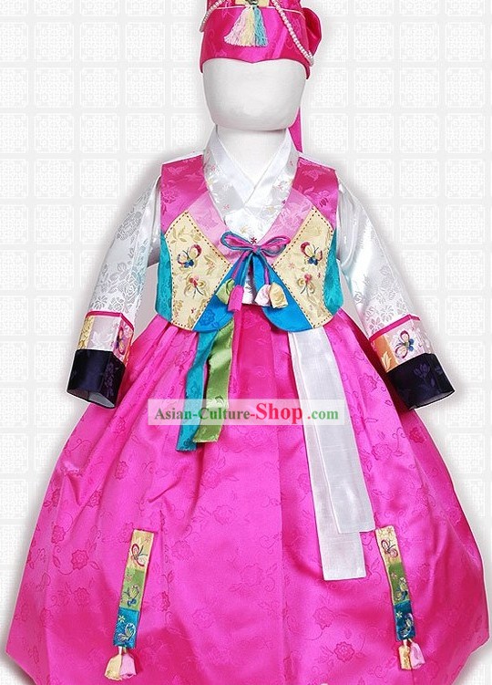 Traditional Korean Palace Princess Hanbok Costumes and Hat Complete Set