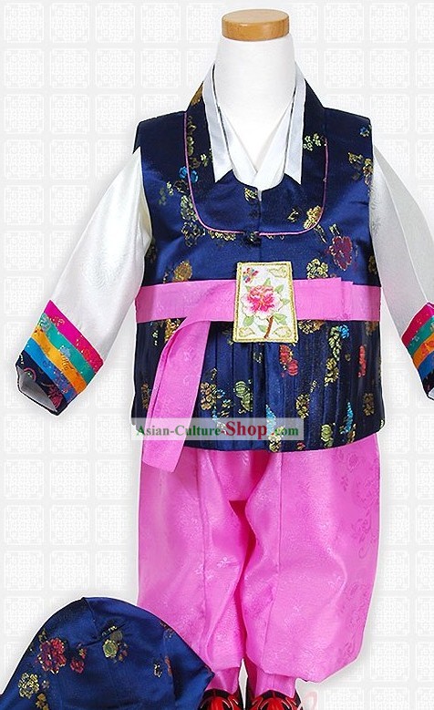 Korean Kids Hanbok Costume and Hat Complete Set