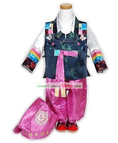 Traditional Korean Hanbok Costumes and Hat Complete Set