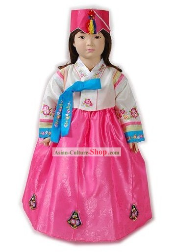 Traditional Korean Baby Girl Hanbok Clothing and Hat Complete Set