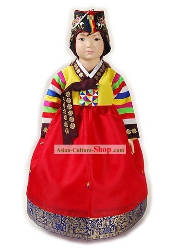 Traditional Korean Baby Girl Hanbok Clothing and Hat Complete Set