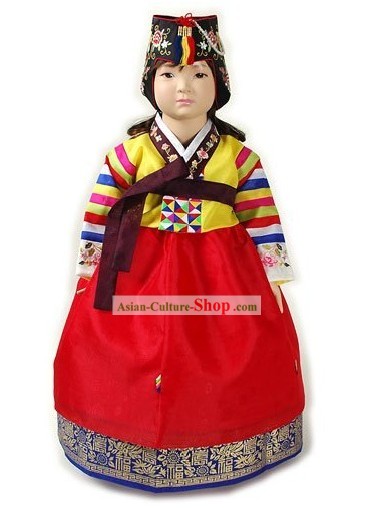 Traditional Korean Imperial Court Hanbok Clothing and Hat Complete Set for Girls