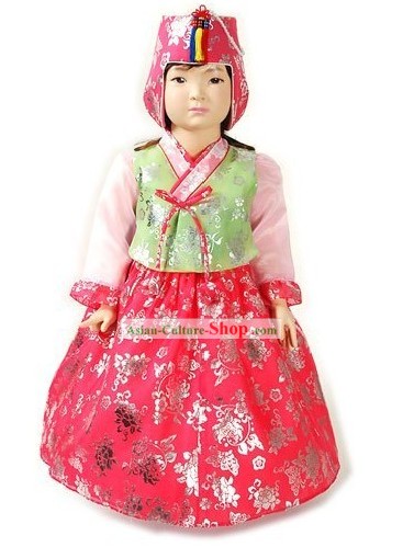 Traditional Korean Hanbok Clothing and Hat Complete Set for Girls