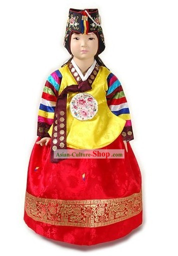 Traditional Korean Hanbok Clothing and Hat Complete Set for Girls