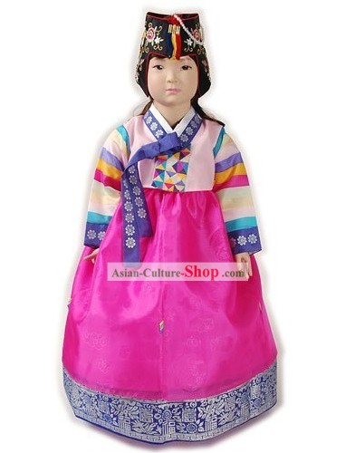 Traditional Korean Hanbok Clothing and Hat Complete Set for Girls